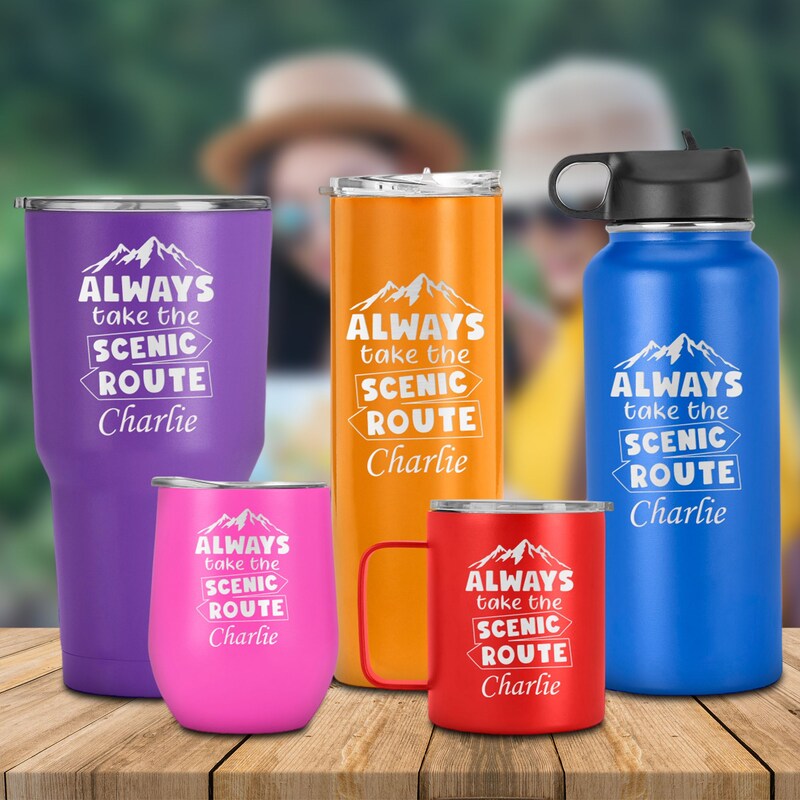 Always Take The Scenic Route Personalized Tumbler For Explorer Hiker Camper Mug Gift Hiking Camping Go Outdoor Adventure Nature Lover